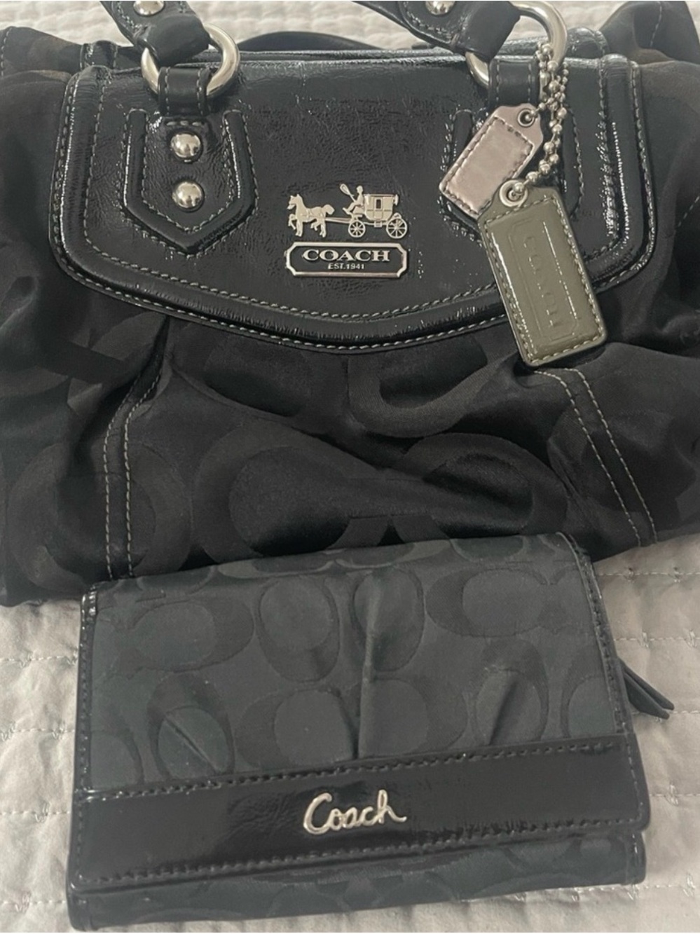 Coach Black Signature Tote with Matching Black Wallet
